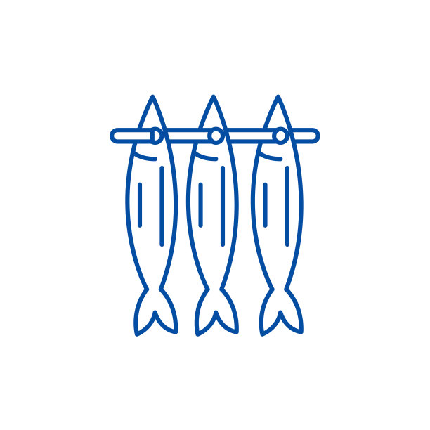 鱼干线图标概念。鱼晒平矢量符号、符号、轮廓插图。图片下载