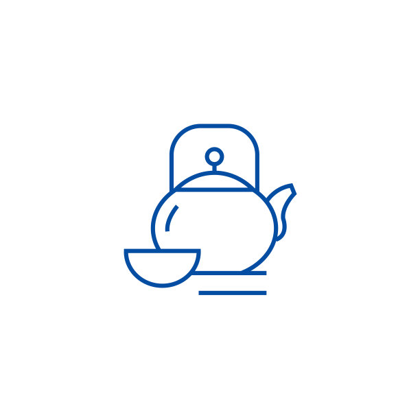 壶与杯，茶道线条图标概念。壶与杯，茶道平面矢量符号，符号，轮廓插图。图片下载