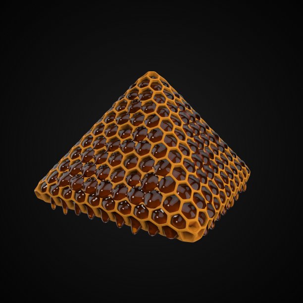 蜂窝金字塔与流动的蜂蜜。三维演示图片下载