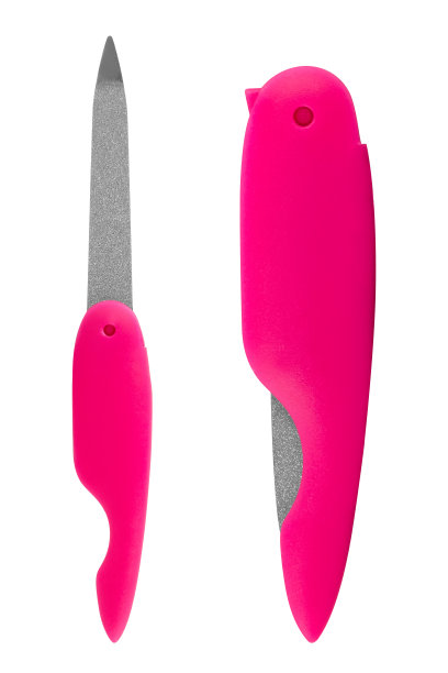 可伸缩的粉红色握把金属指甲锉，孤立在白色背景上，包括修剪路径图片下载