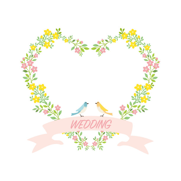 矢量花卉框架和一对鸟插图图片下载