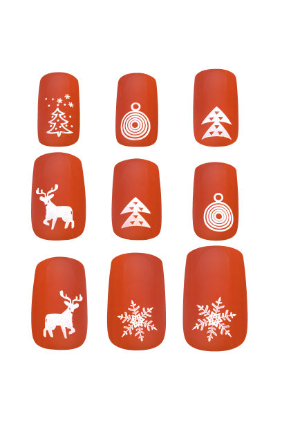 圣诞主题装饰红色假指甲，孤立在白色背景，包括修剪路径图片下载