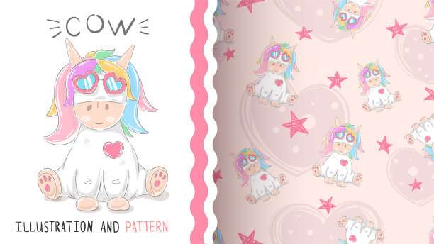 可爱的泰迪独角兽-无缝模式图片下载