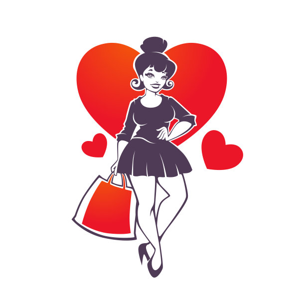 卡通时尚女孩与购物袋，为您的销售公司图片下载