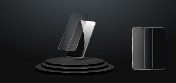 屏幕保护玻璃。矢量图的透明钢化玻璃屏蔽手机。图片下载