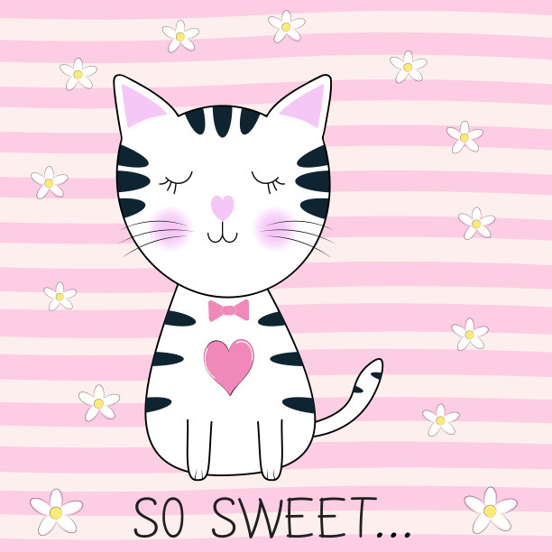 猫坐着题词那么甜蜜。手绘情人节贺卡。图片下载