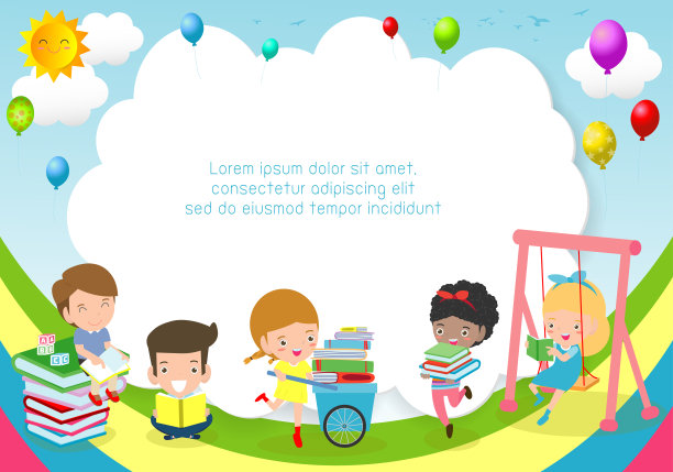 回到学校，孩子上学，教育理念，孩子上学，广告宣传册模板，你的文字，孩子和框架，孩子和框架，矢量插图，卡通快乐的孩子。插图图片下载