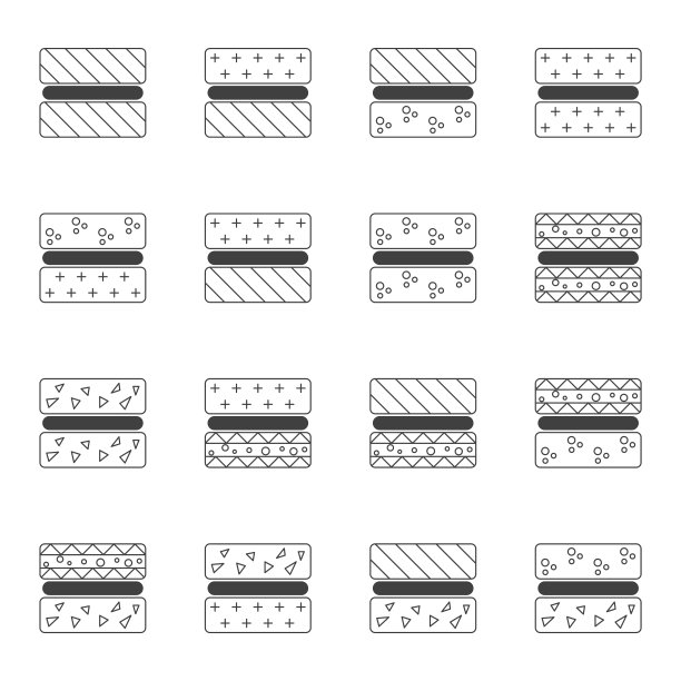 一组图标显示各种选择胶粘表面，木材，玻璃，石头和其他。矢量在白色背景。图片下载