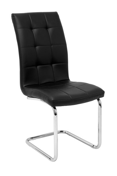 厨房里优雅的椅子。现代黑色皮革餐椅和厨房，铝铬腿。孤立的白色背景，与剪辑路径图片下载