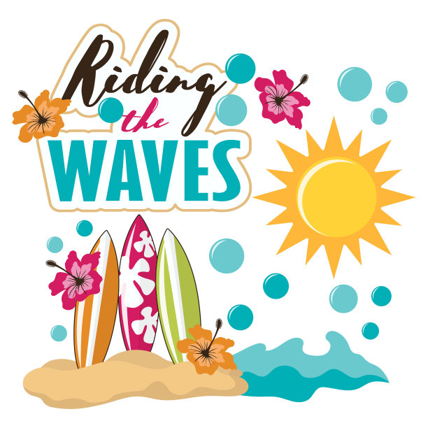 卡通热带海滩冲浪板图片下载