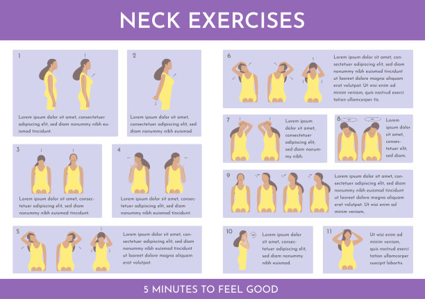 矢量彩色插图设置与颈部练习的女孩。创造性的概念。紫色和黄色图片下载