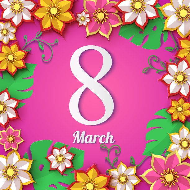 花8三月贺卡。妇女节快乐。剪纸花卉节日框架上粉红色的背景与数字八。矢量插图。折纸潮流设计模板。母亲节快乐图片下载