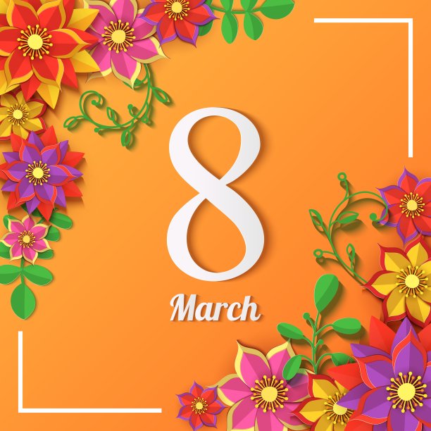 花8三月贺卡。妇女节快乐。剪纸花节日框架在黄色背景与数字8。矢量插图。折纸时尚设计模板。母亲节快乐图片下载