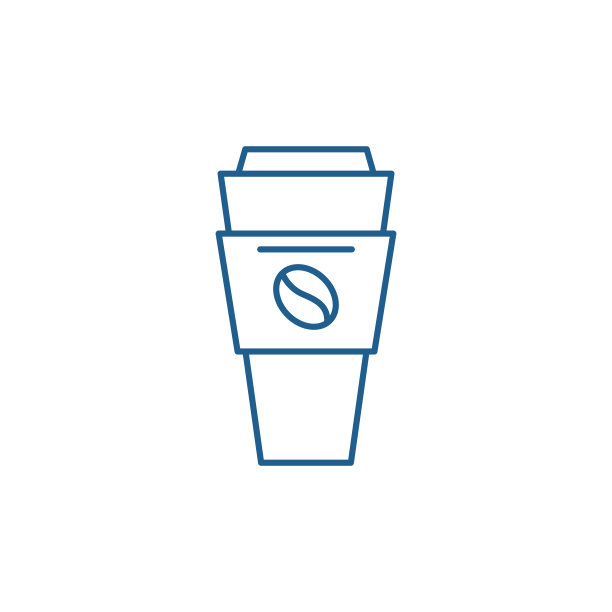 咖啡杯与您的产品线图标概念。咖啡杯上有你的平面矢量符号、符号、轮廓插图。图片下载