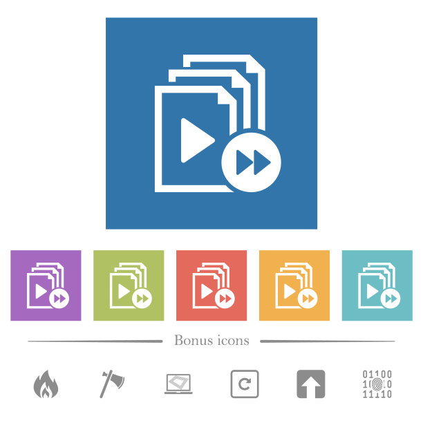 播放列表快进平坦的白色图标在方形背景图片下载