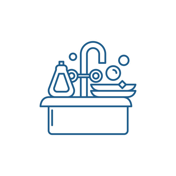 洗碗线图标概念。清洁盘子平面矢量符号，符号，轮廓插图。图片下载