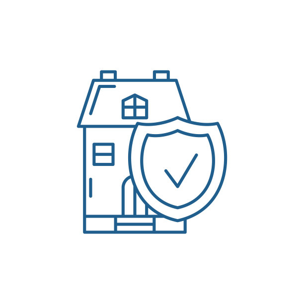 房地产保险线图标概念。房地产保险平面矢量符号、标志、概要插图。图片下载