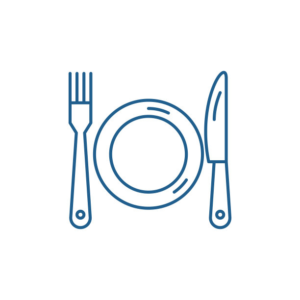 盘，叉和刀线图标概念。盘、叉、刀平矢量符号、符号、轮廓插图。图片下载