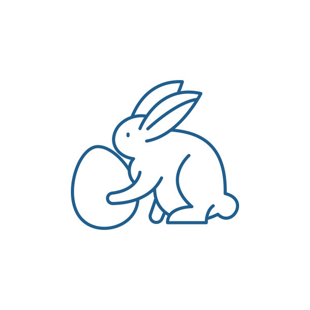 兔子与鸡蛋线图标概念。兔子蛋用平矢量符号、符号、轮廓插图。图片下载