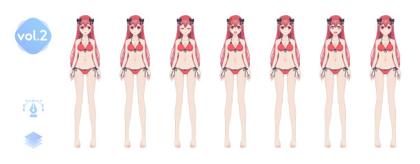 动画漫画的女孩。穿着夏天的比基尼泳装图片下载