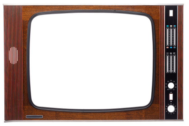老式电视机前与切割屏幕和控制隔离在白色图片下载