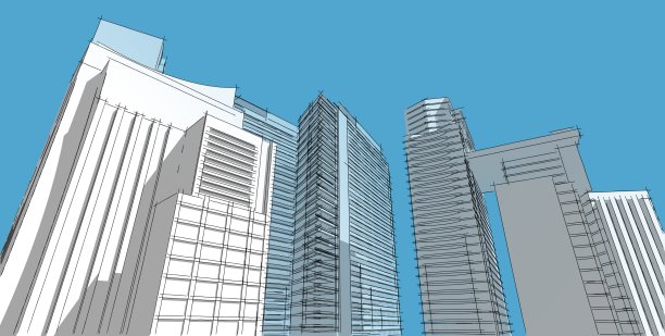 3D插图建筑透视线图片下载