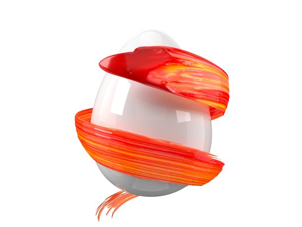 红色和黄色的混合画笔在复活节彩蛋周围流动。三维演示图片下载