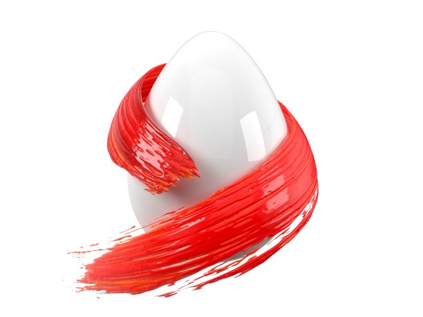 红色的画笔在复活节彩蛋周围流动。三维演示图片下载