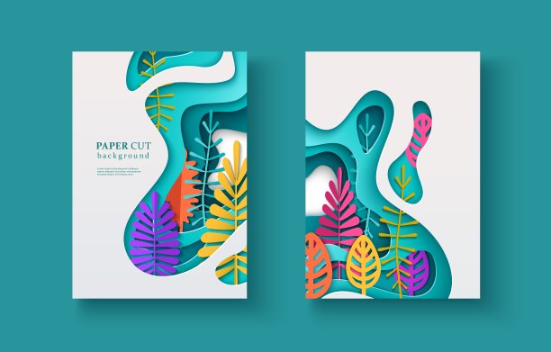 季节横幅分层形状和彩色的叶子剪纸风格图片下载