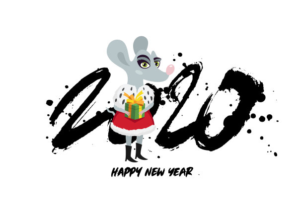 可爱的老鼠是一个穿着红色皇家红袍，手里拿着礼品盒的女孩。素材图片