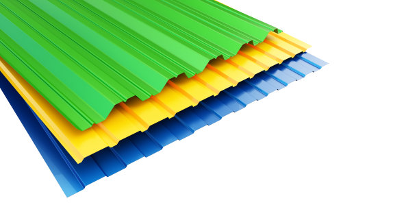 白色背景上的彩色波纹金属板。3 d的插图图片下载