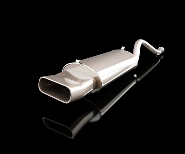 汽车消声器黑色背景3D渲染，3D渲染图片下载