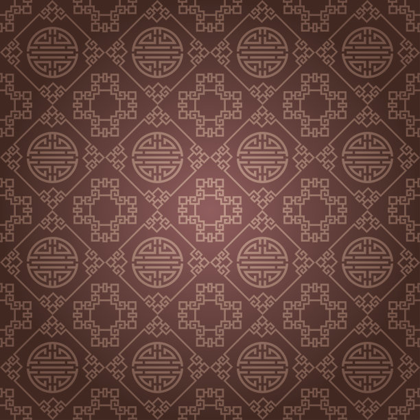 中国风格的棕色墙纸图案。矢量图素材图片