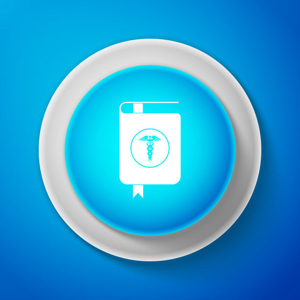 医学书籍和Caduceus医学符号图标孤立在蓝色的背景。医学参考书、教科书、百科全书。科学文献。圈蓝色按钮。矢量图图片下载