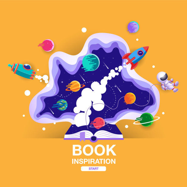 打开书本，空间背景，学校，阅读和学习，想象和灵感图片。幻想和创意，矢量平面插图。图片下载