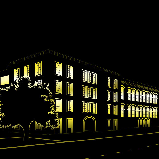 夜晚建筑物和街道的剪影图片下载