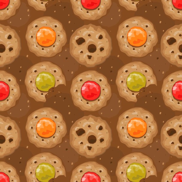 棕色无缝图案的饼干和心形。图片下载