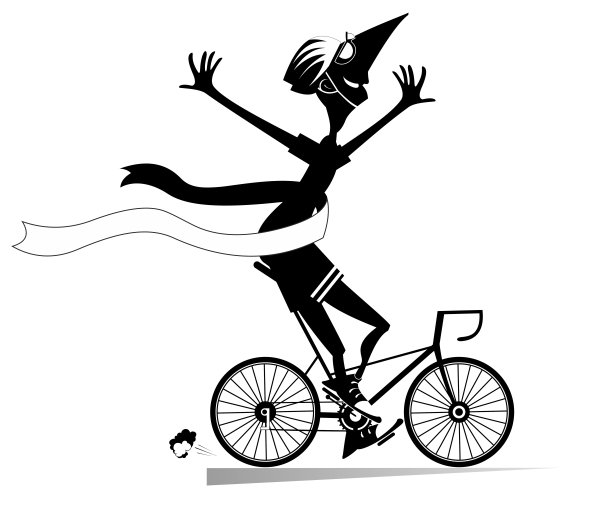卡通人物骑自行车赢得比赛孤立插图图片下载