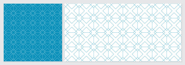 抽象几何线条图案背景无缝与蓝色和白色的颜色。夏季矢量设计。2个大小的模板集。图片下载