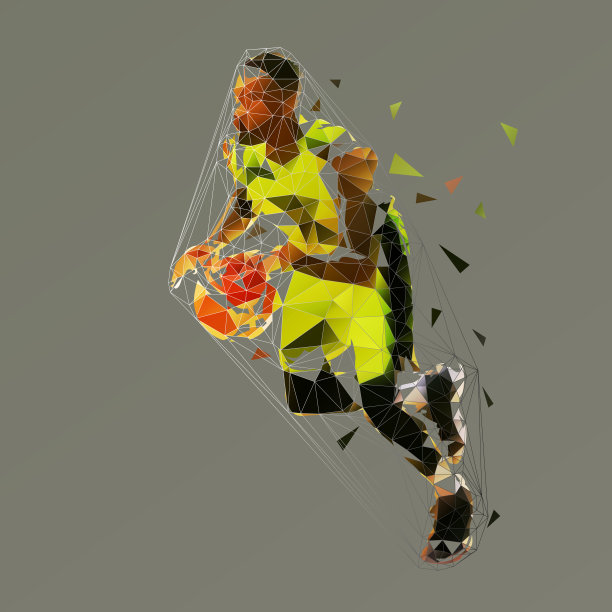 篮球运动员运行与球，低多边形矢量插图。美国黑人运动员。街头篮球图片下载