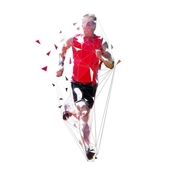 运行。短跑男子，低多边形几何插图。矢量跑者，正面图片下载