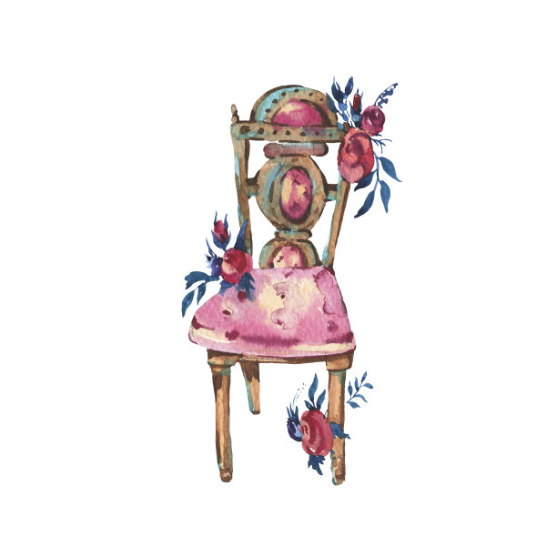 水彩古董Ð ×花卉，手绘复古插画图片下载