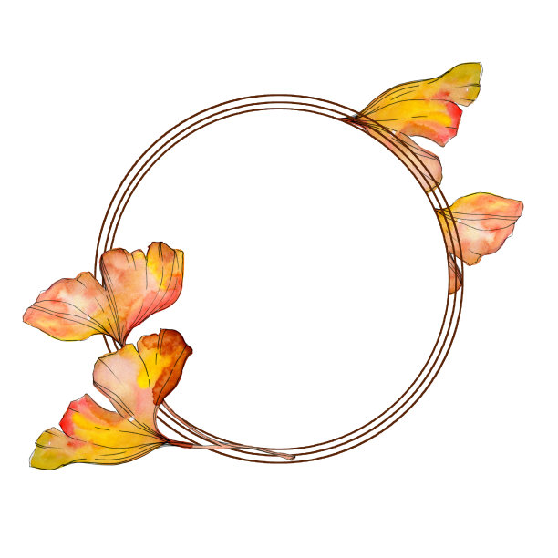 绿黄的银杏叶。水彩背景插图集。边框装饰方形。图片下载