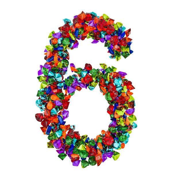 6号来自有色宝石。3D渲染孤立的白色背景图片下载