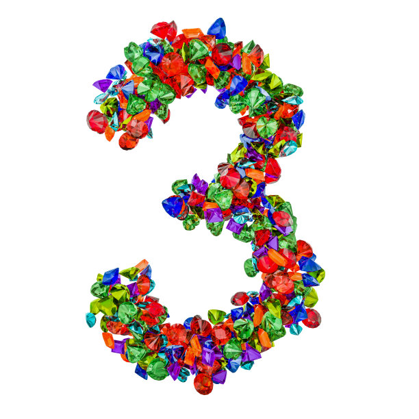 3号来自有色宝石。3D渲染孤立的白色背景图片下载