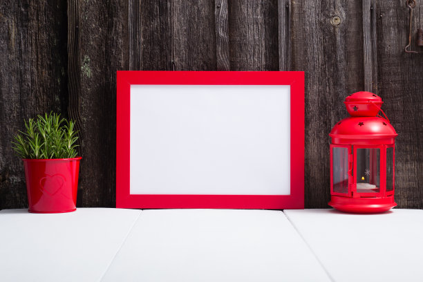 红色的相框，灯笼，薰衣草图片下载