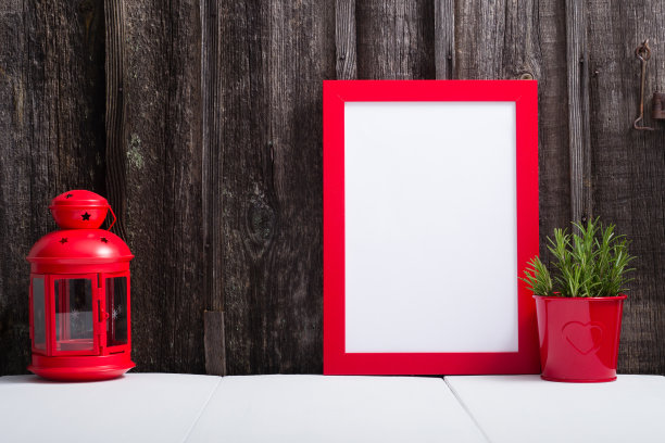 红色的相框，灯笼，薰衣草图片下载