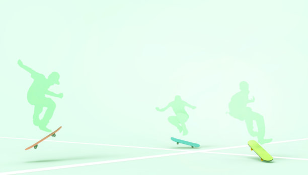 滑板绘画风格的潮人自由式极限运动玩概念在柔和的绿色背景图片下载