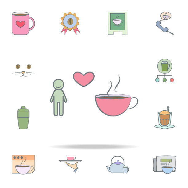 咖啡偶像的爱好者。咖啡图标通用设置为网络和移动图片下载