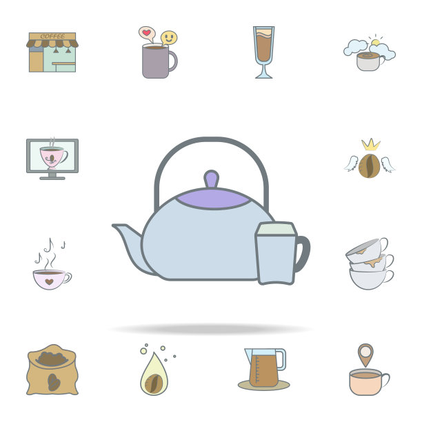 水壶和杯子的图标。咖啡图标通用设置为网络和移动图片下载